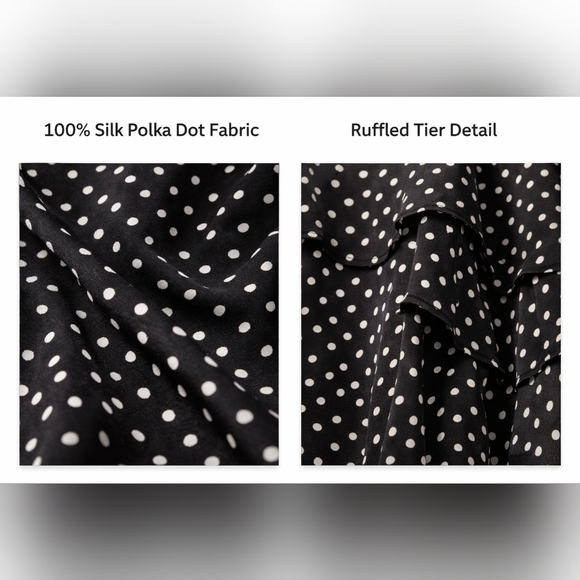 Lauren Ralph Lauren Silk Polka Dot Ruffled Midi Skirt Black White Size 14 / XL - Picture 5 of 6